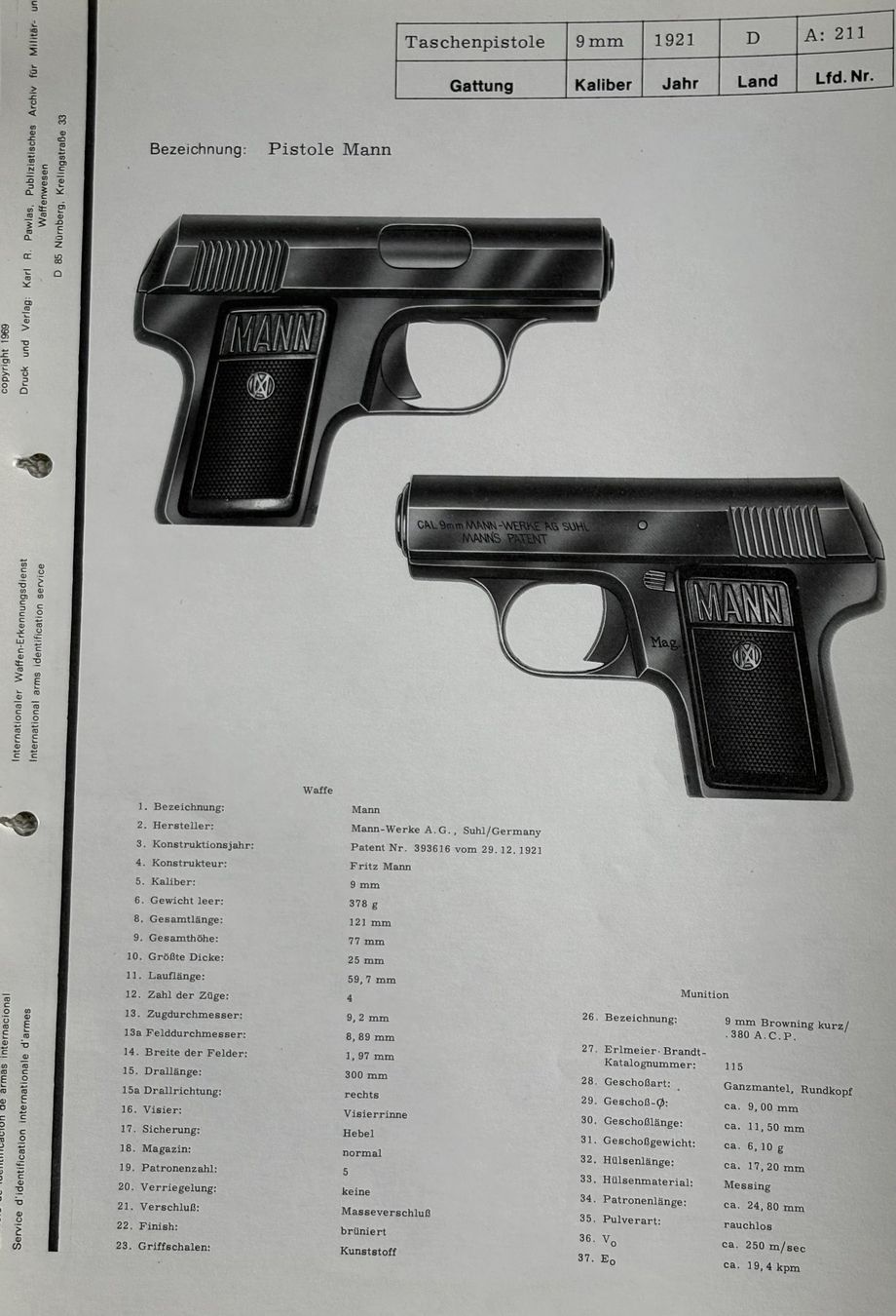Schweizer Armee Stichwaffen: PISTOLE MANN – Gebraucht aus Ostermundigen von Wyatt-Earp 1