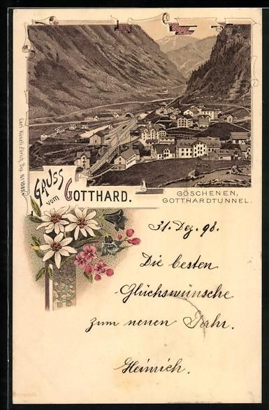 Ansichtskarten: Litho Göschenen, Totalansicht mit Gotth – Gebraucht aus Berlin von bartko-reher