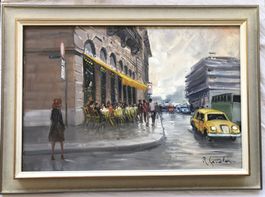 Gemälde - Öl auf Leinwand - Zürcher Strassenszene
