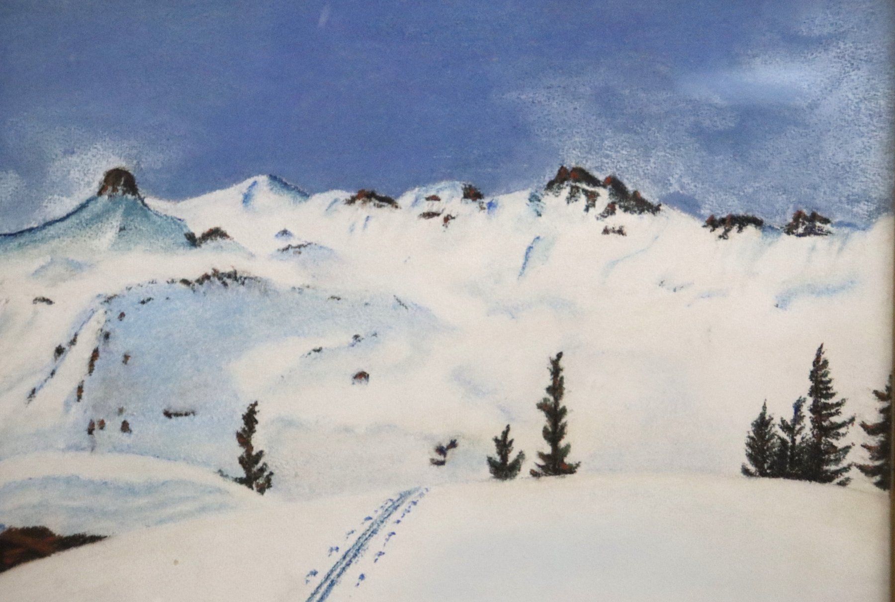 Dipinti: Kleines Aquarell, Winterlandschaft mit Langlaufspur, – Usato da Zug venduto da Kunst-Fundgrube 1