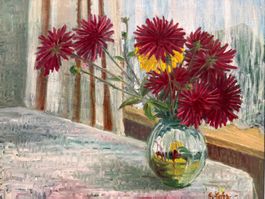 72x64/ E. Lohr/ handgemaltes Ölgemälde Blumen Stillleben