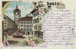 Top Litho Baden Tor Brunnen Verlag T.Zingg 1901