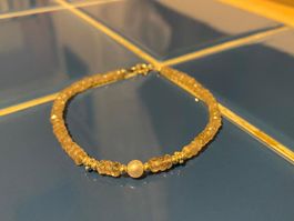 Silberarmband 925 mit Perle und hellbraunen Steinen
