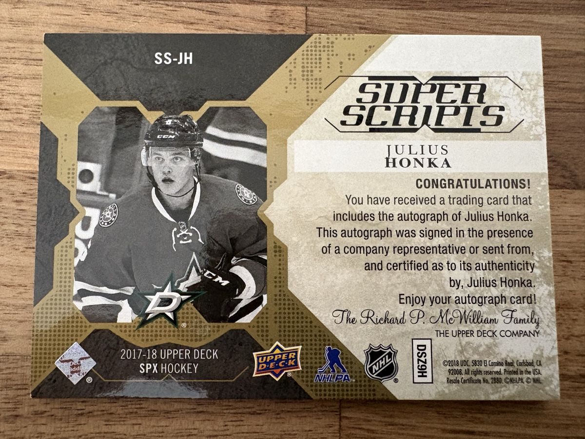 NHL Carte collezionabili: Signed Autograph Card Julius Honka – Nuovo (secondo la descrizione) da Uttigen venduto da Brainbug 1