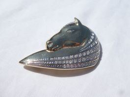 Edle goldfarbene Brosche mit Strass, neuwertig