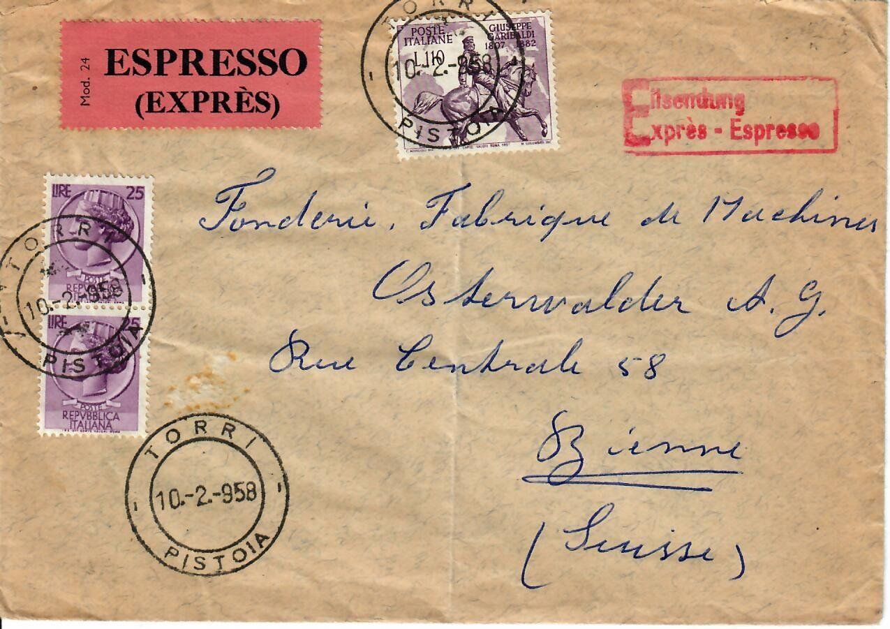 Alle Briefmarken: Expressbrief Italien - Biel 1958 – Gebraucht aus Hochdorf von Ziegel-16
