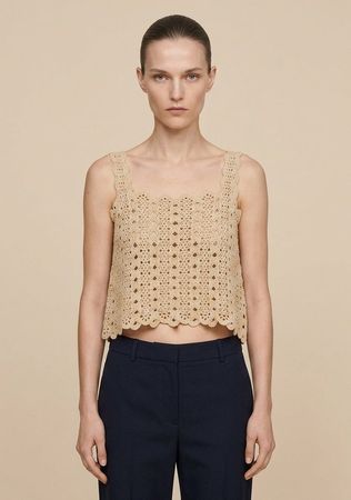Vintage Top Crochet Beige Sans Manches T. L