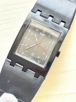 Swatch Uhr Schwarz Leder Armband Herren Damenuhr 