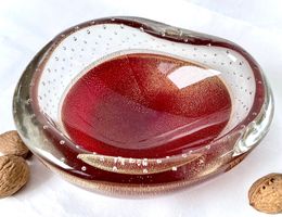 Gold-Rubinglas Schale mit Seguso-Label, Murano 50er, top Z.