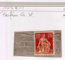 Rollenmarke 108 RM, Perfin G.V. auf Briefstück
