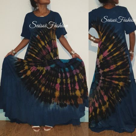 Batik Sommer Handgefärbt100%Baumwolle Maxikleid S-L