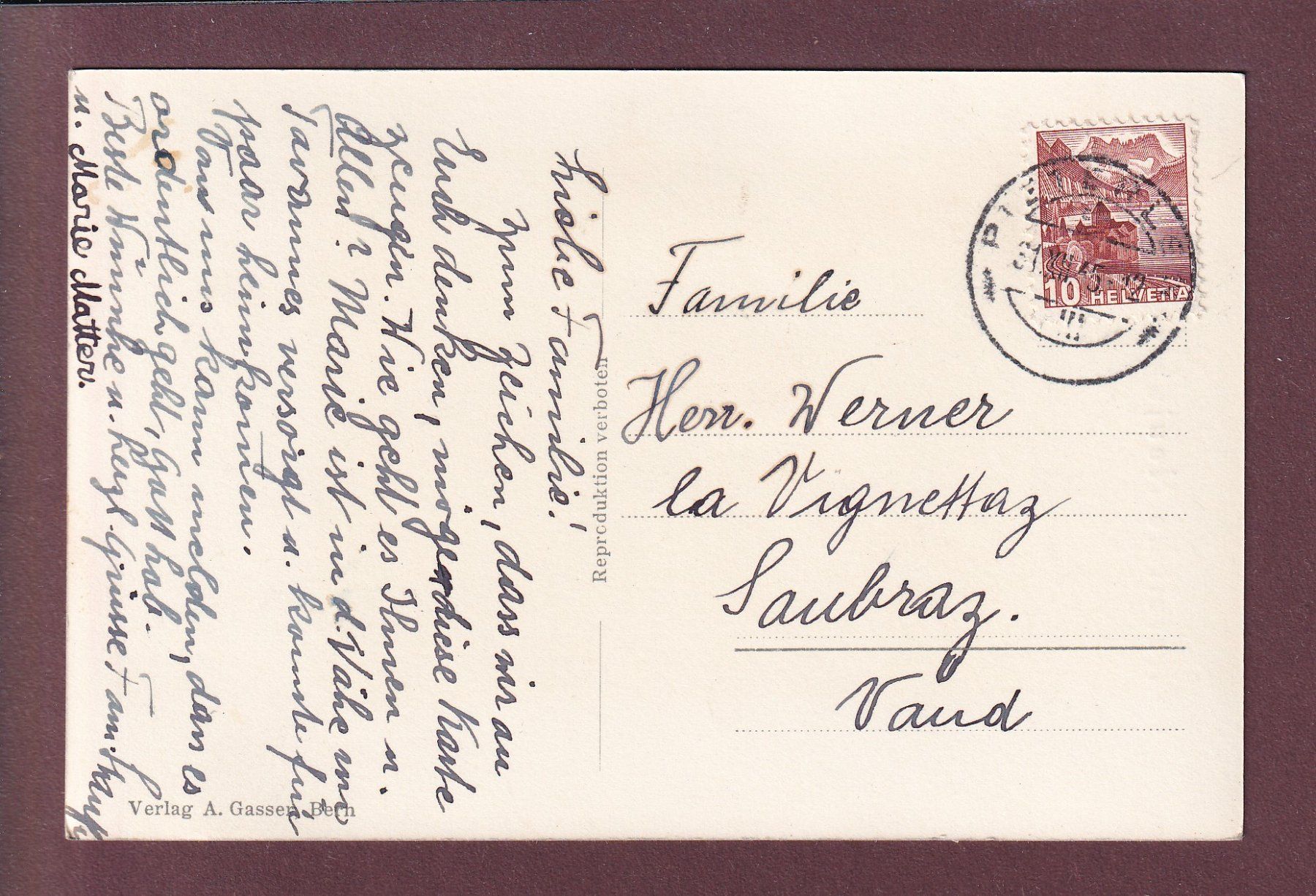 Cartoline postali: PIETERLEN - Kirche - Neujahr - 1945 – Usato da Pully venduto da nicecards 1