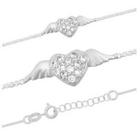 23+3cm Fusskette Herz mit Flügeln Silber 925 mit Zirkonias