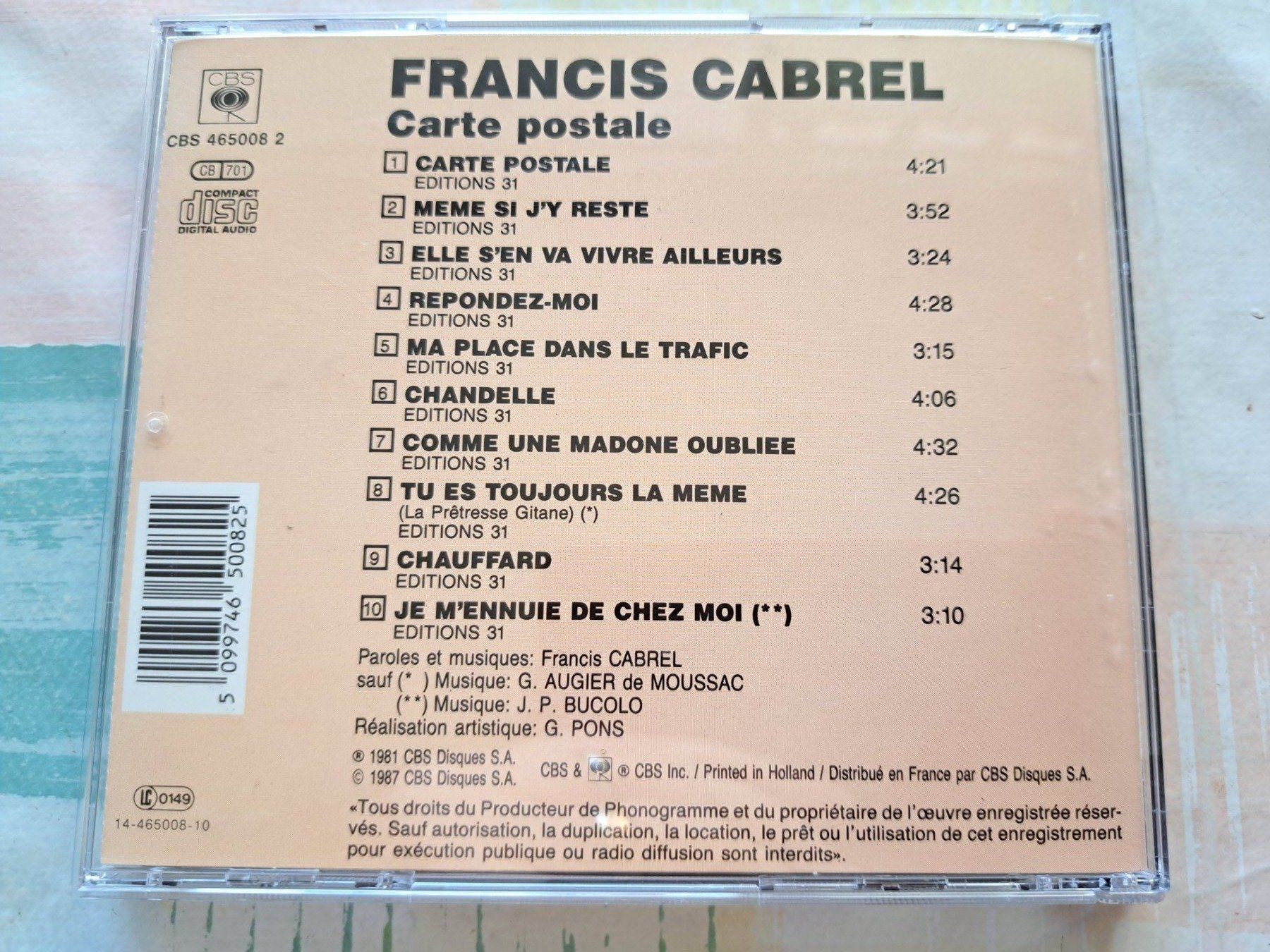 CD: Cd Francis Cabrel - Carte postale  – Usato da Pully venduto da bro_n52j 1