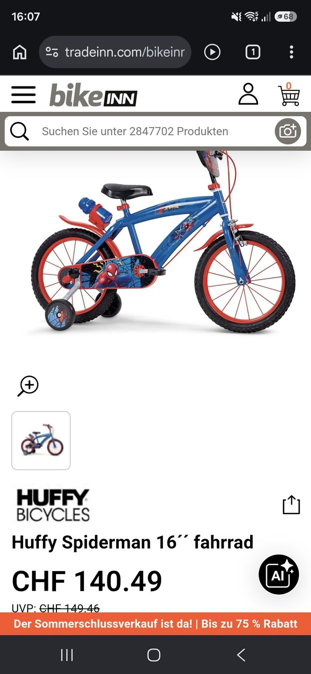 Biciclette: Kinderfahrrad Spiderman 16 Zoll  – Nuovo (secondo la descrizione) da Winterthur venduto da Ausmisten2026 1