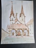 WULLSCHLEGER HANS ORIGINAL AQUARELL SINIERT GRÖSSE 48X36CM