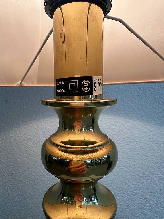 Lampade: Vintage Messinglampe mit elegantem Stoffschirm – Usato da Obernau venduto da Arche_Noah_Brocki 4