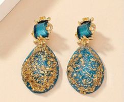 Unregelmässige ovale Form Harz Dangle Ohrstecker,türkis/gold