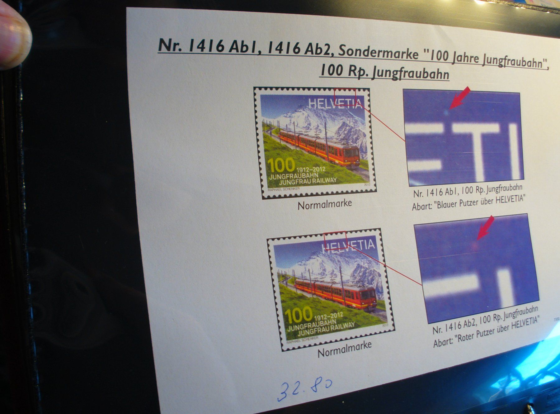 Alle Briefmarken: Abart "Jungfraubahn"  2012, **, roter+ blauer Putzer – Gebraucht aus Niederwil AG von morostahu 3