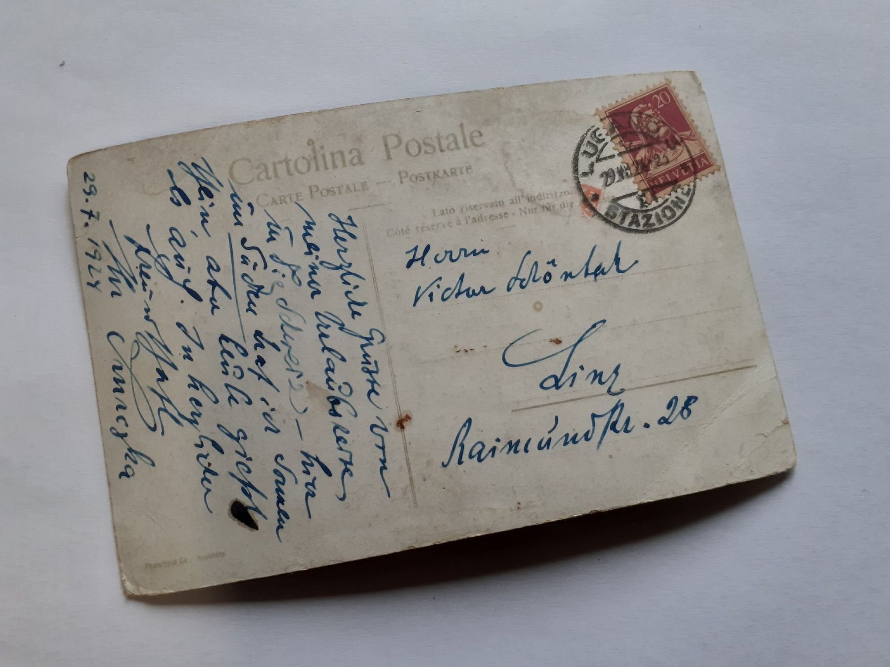 Ansichtskarten: GANDRIA e MONTE SAN SALVATORE - 1924 – Gebraucht aus Winterthur von Ornyx7 1