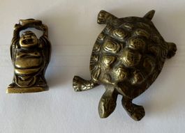 Messing Figuren Buddha und Schildkröte - Netsuke