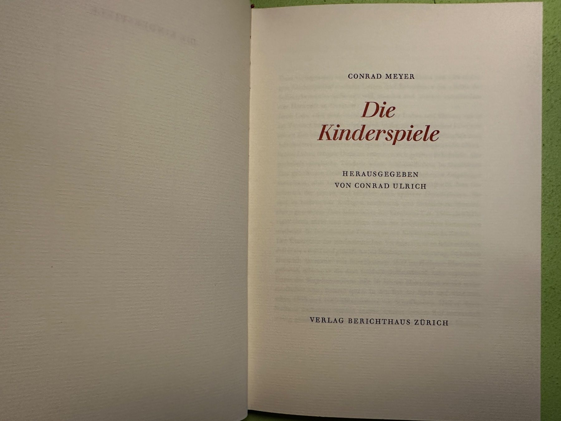 Libri: Conrad Meyer: Die Kinderspiele. – Usato da Zürich venduto da allp 2