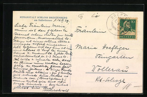 Cartoline postali: Brestenberg, Kuranstalt Schloss Brestenb – Usato da Berlin venduto da bartko-reher 1