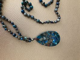 84 cm Lange Halskette Blau Meer Jaspis Collier Sautoir Jaspe
