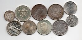 (2359) 10 x Münzen, alle Silber , meist 900/1000, vz/stgl