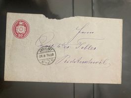CH Tüblibrief 10Rp 1876 Bahnpost Zug 38 nach Richterswil