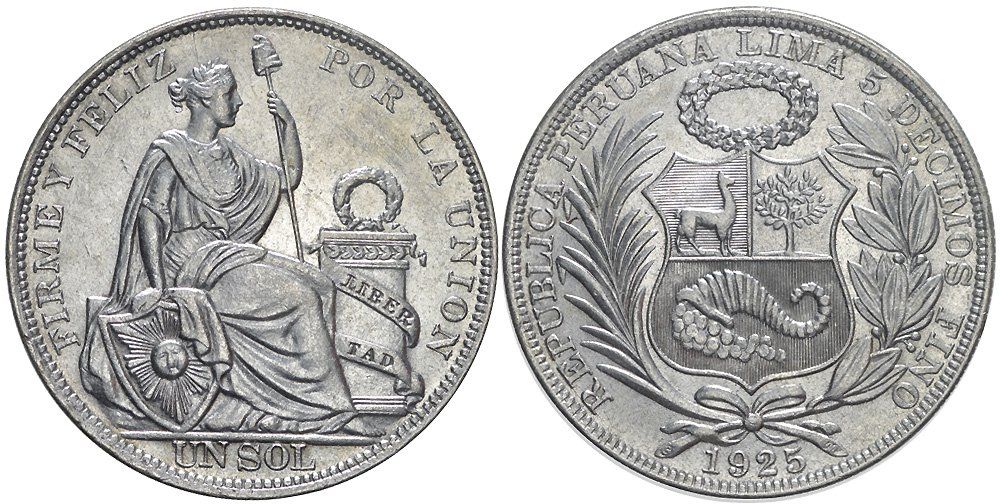 Tutti le monete: Peru, 1 Sol 1925 (001) – Usato da Chiasso venduto da Novamarketing