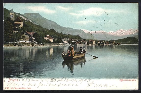 Cartoline postali: AK Brienz, Ortsansicht, Ruderboot, 1905 – Usato da Berlin venduto da bartko-reher