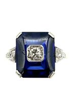 Bague Art-Déco, or, saphir synthétique et diamants
