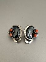 Vintage 835er Silber Ohrclips mit Perle und Koralle, Perli