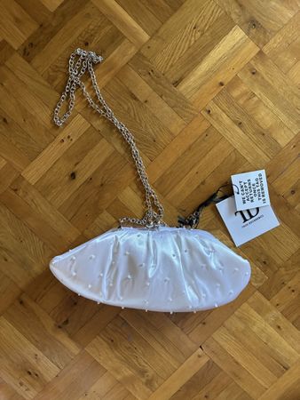 Clutch Tasche Weiss Perlen