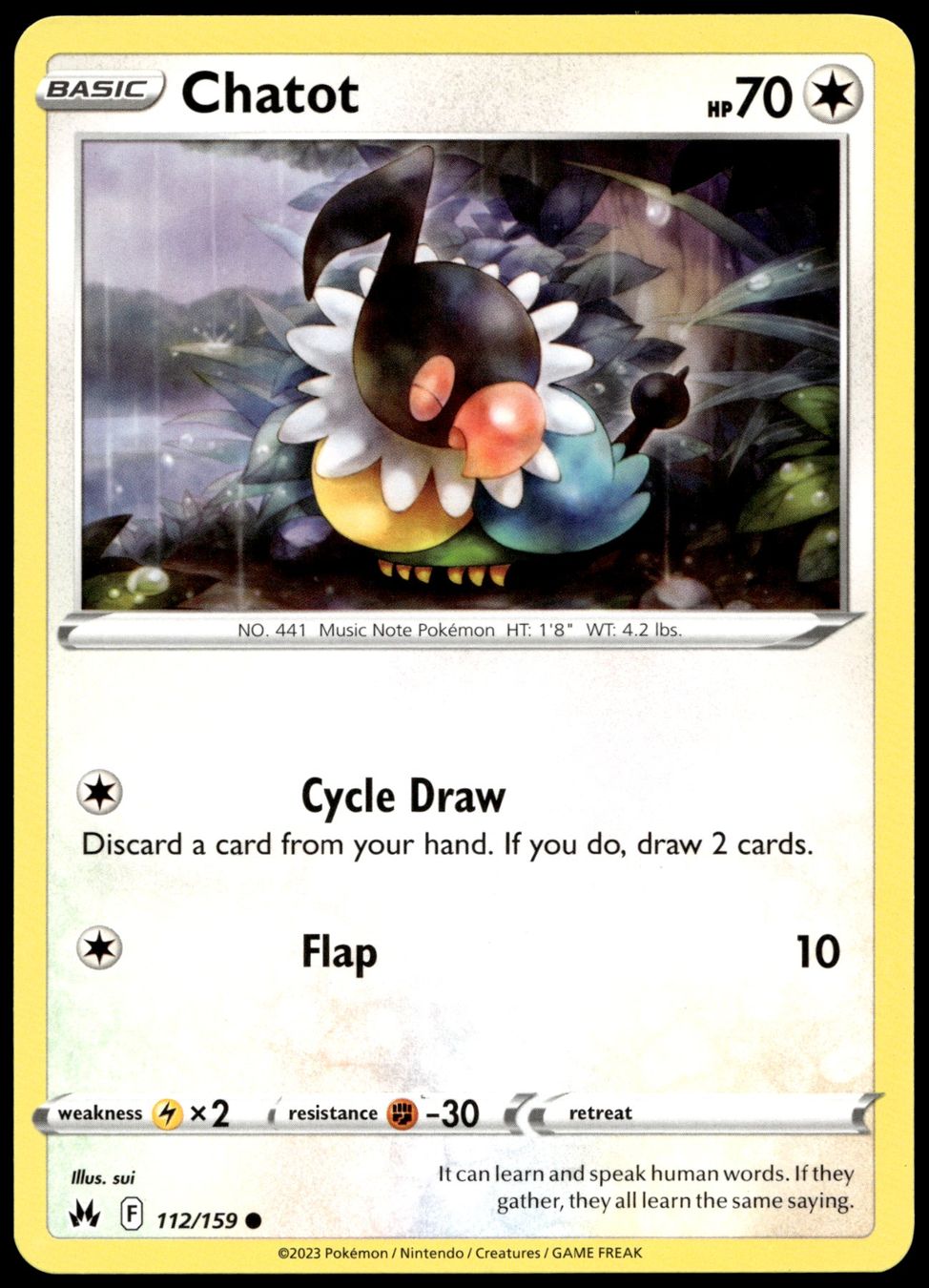 Pokémon Carte collezionabili: Pokémon Chatot 112/159   EN Crown Zenith – Usato da Le Mouret venduto da PokemonCards_CH
