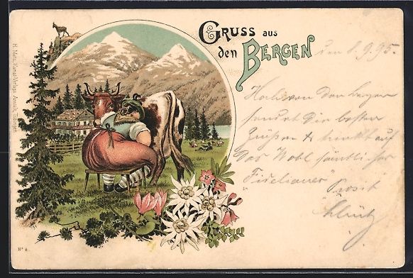 Cartoline postali: Vorläufer-Lithographie Bäuerin in Trac – Usato da Berlin venduto da bartko-reher