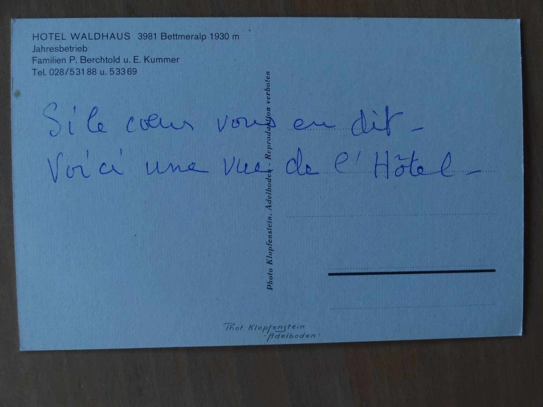 Cartoline postali: Bettmeralp - Hotel Waldhaus – Usato da St Léonard venduto da Riglin 1