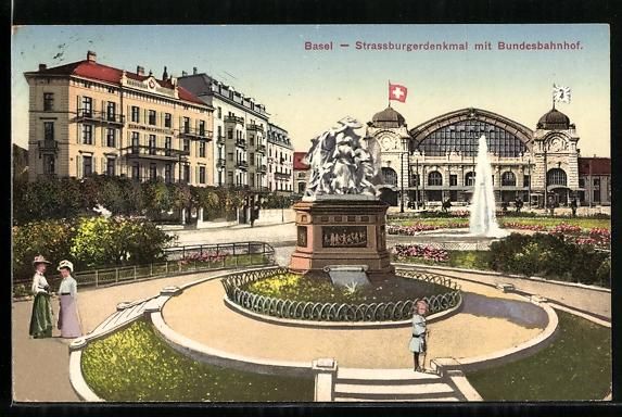 Cartoline postali: Basel, Strassburgerdenkmal mit dem Bunde – Usato da Berlin venduto da bartko-reher