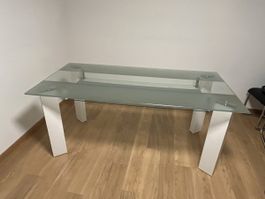Esstisch / Glastisch mit Ablage  weiss