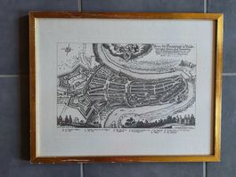 historisches Bild Karte Bern 1353 - 1640 in Goldrahmen Berna
