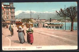 Lugano, Strassenpartie mit Frauen mit Ki