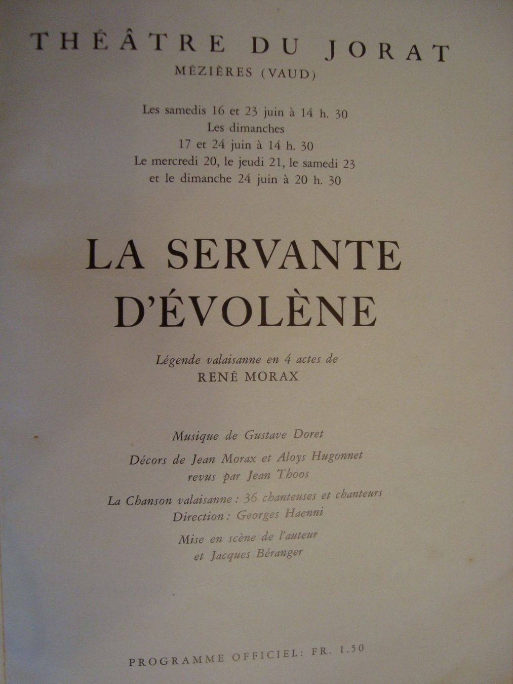 Dokumente: La servante d'Evolène: programme officiel – Gebraucht aus Fribourg von ruswil007 1