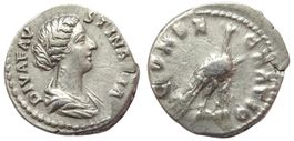 DIVA FAUSTINA II AR Denarius (175-176 AD). Peacock