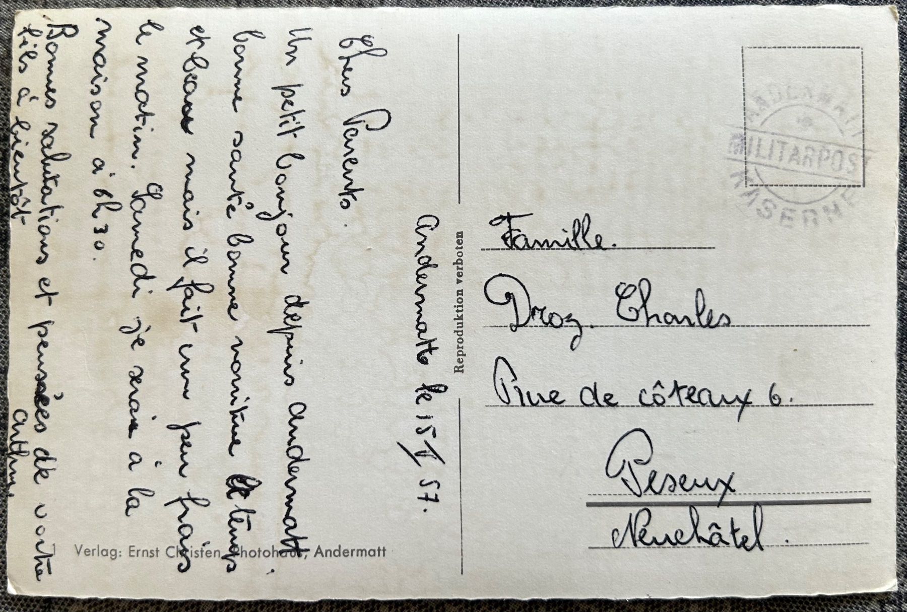 Cartoline postali: Ansichtskarte Andermatt mit Oberalpstrasse – Usato da Spiez venduto da martin-7973 1