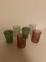 6 Kerzengläser / Windlichter aus Glas mit in Pastellfarben