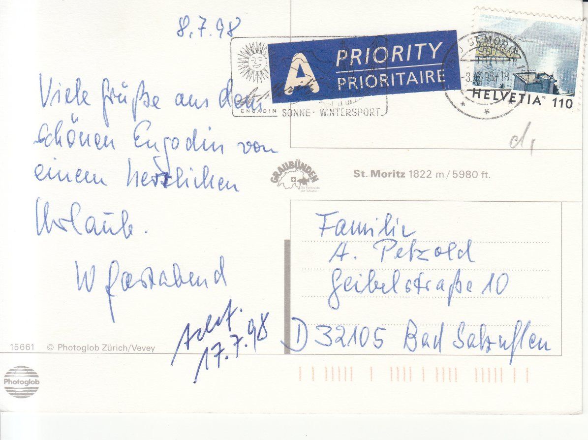 Cartoline postali: St. Moritz 1998 – Usato da Bürglen TG venduto da StampGraf 1