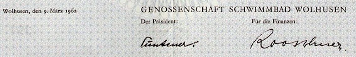 Dokumente: Genossenschaft Schwimmbad Wolhusen - 1962 – Gebraucht aus Solothurn von Sgasche 1