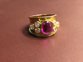 Damenring mit farbigen Steinen aus 18 Karat Gelbgold Au 750