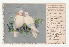 1906, Romantische Prägekarte: Tauben als Symbol der Liebe